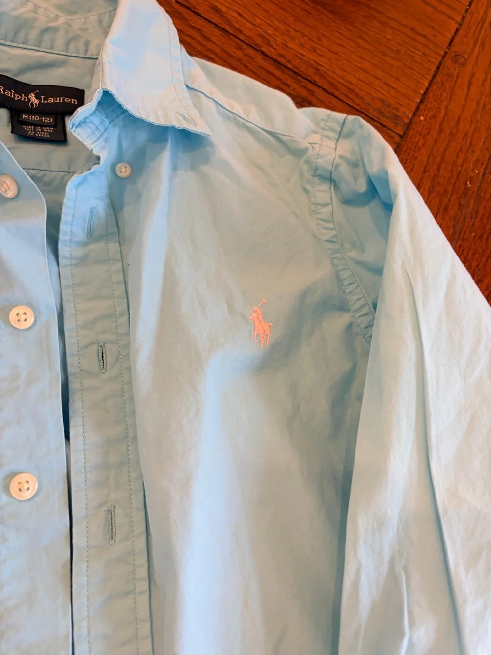 Ralph Lauren Men's Light Blue Button-Down Oxford Shirt with Pink Pony